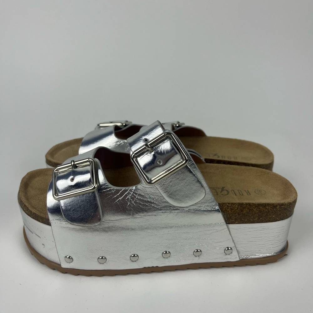 Silver chunky wedge studded sandals